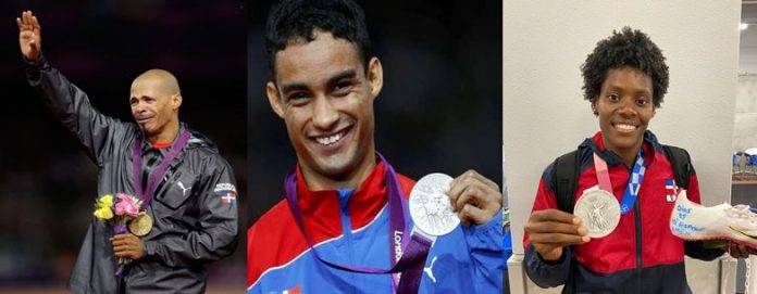 Los medallistas dominicanos Félix Sánchez, Luguelín Santos y Marileidy Paulino el 6 de agosto es un dia de Jubilo para RD